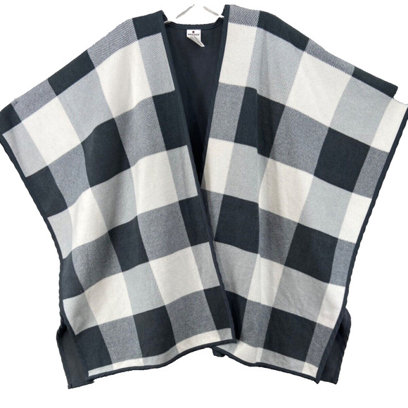 Woolrich Wrap Womens One‎ Size Poncho Gray Buffalo Plaid Reversible Scarf - Picture 1 of 10
